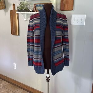 Lauren Ralph Lauren shawl collar striped cardigan sweater womens size small blue